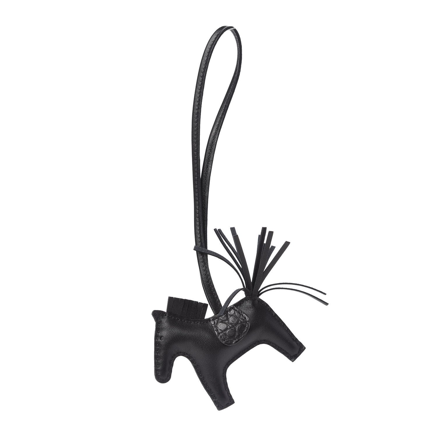 Hermes Milo Lambskin Matte Alligator Touch Grigri Rodeo Horse Bag Charm PM So Black 3 of 5