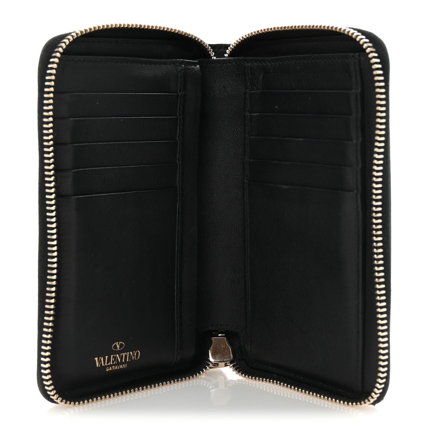 Valentino Garavani Calfskin Go Logo Zip Around Wallet Black