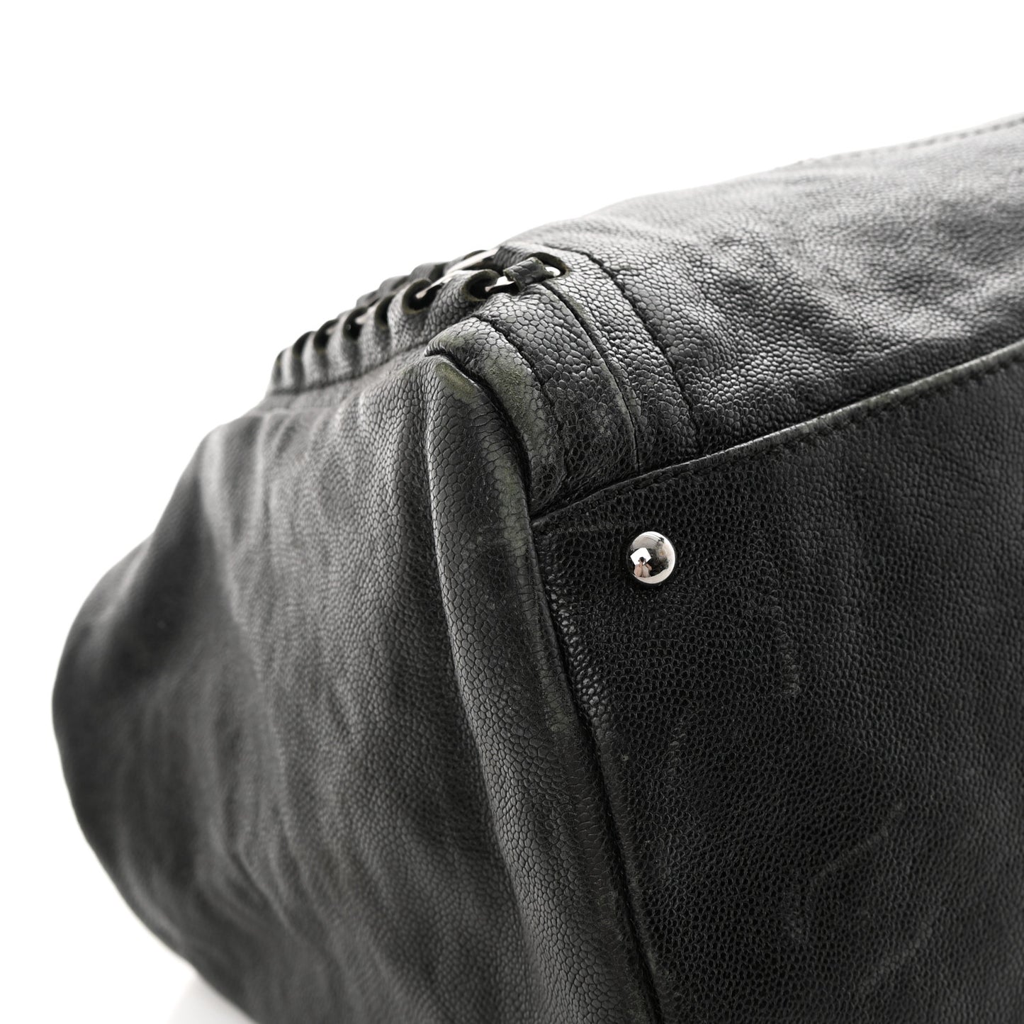 Glazed Calfskin East West Modern Chain Tote Black