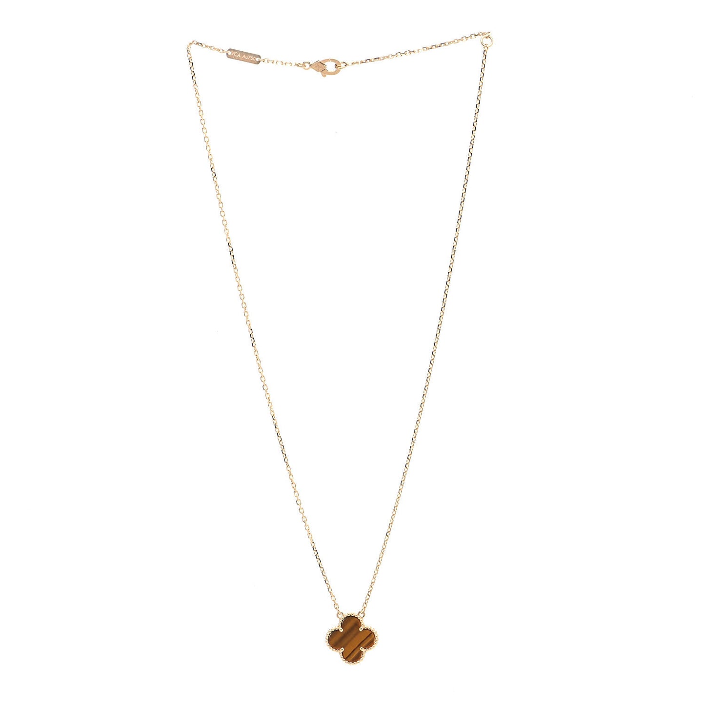 18K Yellow Gold Tiger Eye Vintage Alhambra Pendant Necklace