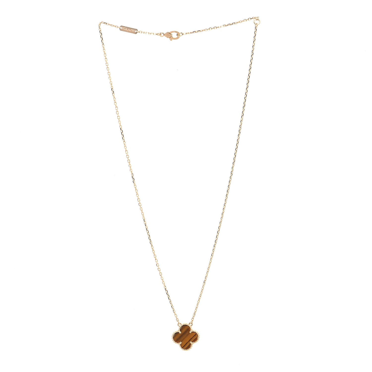 Van Cleef & Arpels 18K Yellow Gold Tiger Eye Vintage Alhambra Pendant Necklace 3 of 7