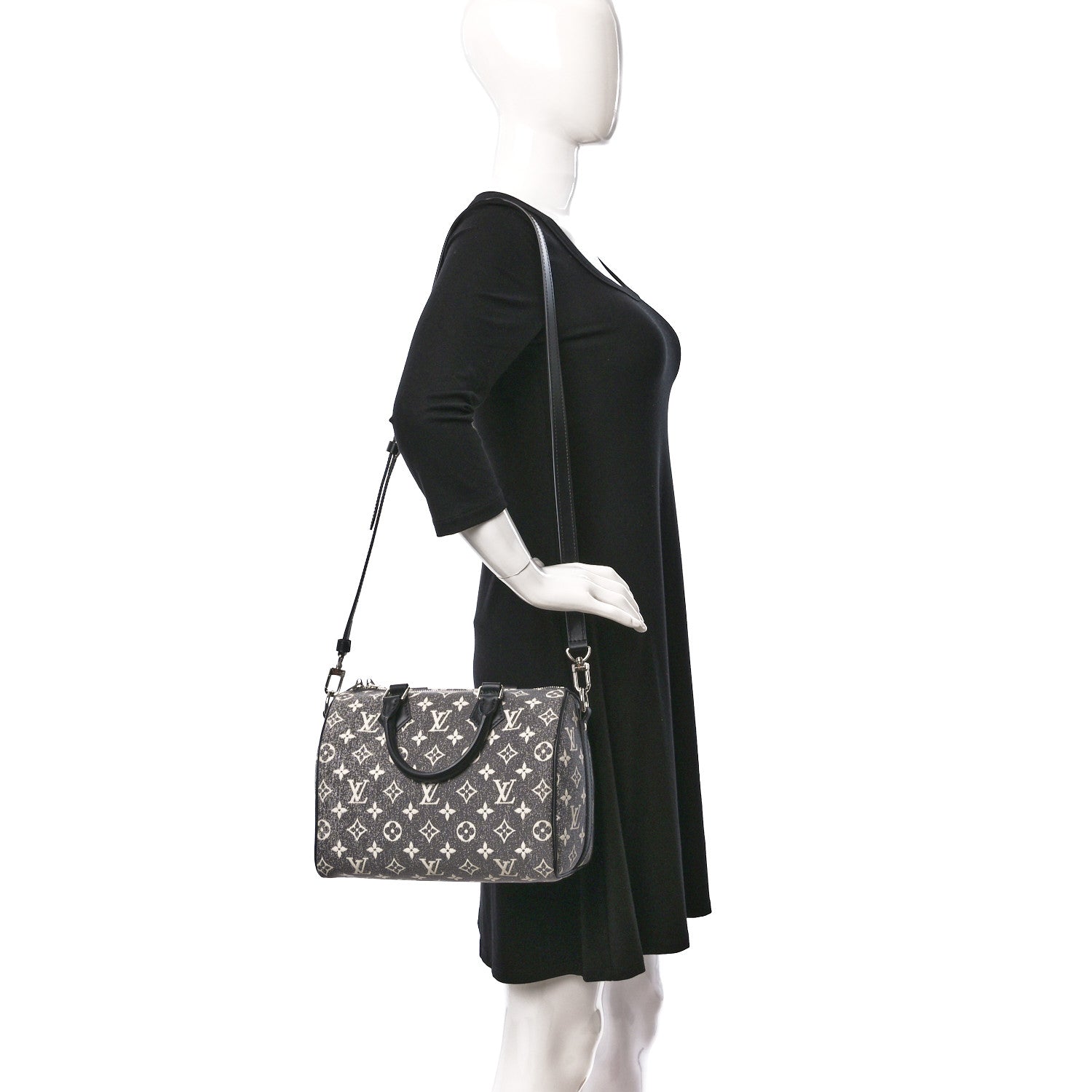 Louis Vuitton Denim Monogram Jacquard Speedy Bandouliere 25 Black 2 of 8