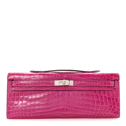 Hermes Shiny Niloticus Crocodile Kelly Cut Pochette Rose Scheherazade 1 of 7