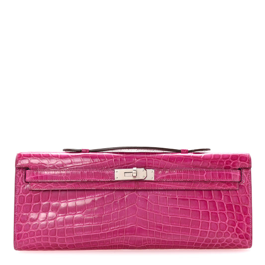 Shiny Niloticus Crocodile Kelly Cut Pochette Rose Scheherazade