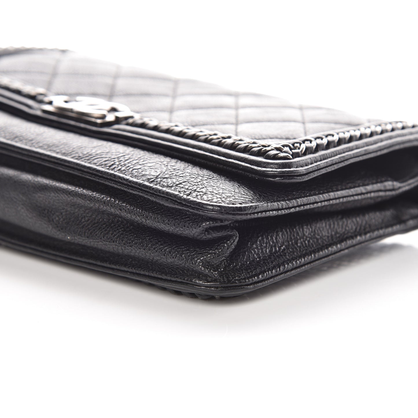 Calfskin Quilted Chain Around Boy Wallet On Chain WOC Black