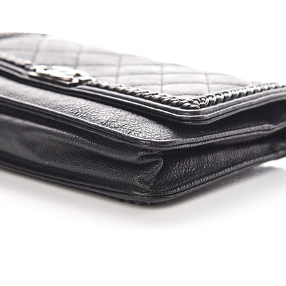 Chanel Calfskin Quilted Chain Around Boy Wallet On Chain WOC Black 6 of 13