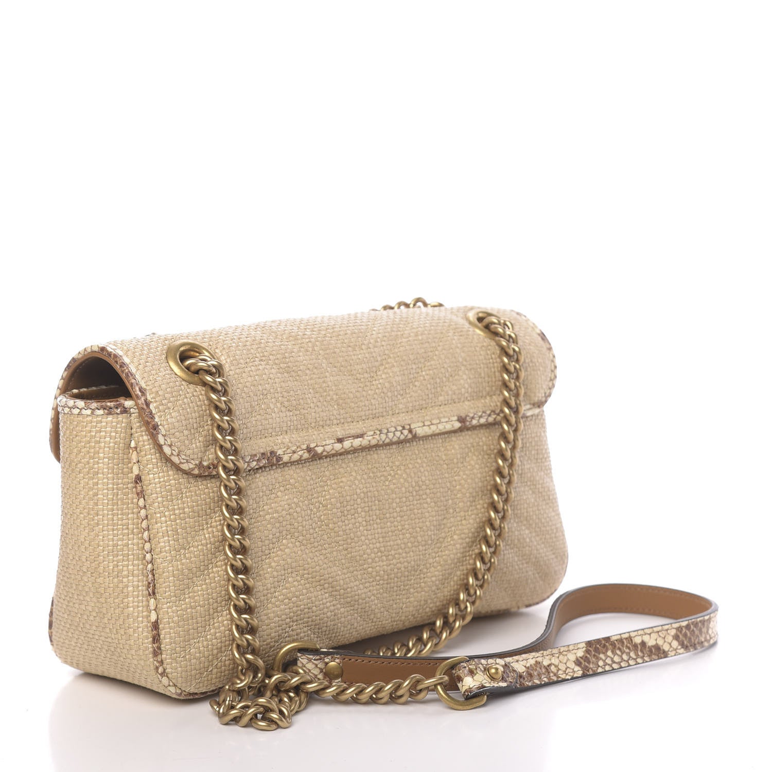 Gucci Raffia Elaphe Matelasse Small GG Marmont Shoulder Bag Natural Cream Brown 3 of 11