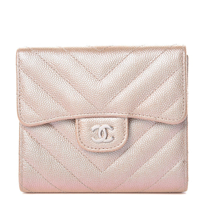 Chanel Metallic Caviar Chevron Quilted Compact Flap Wallet Light Gold 1 of 10