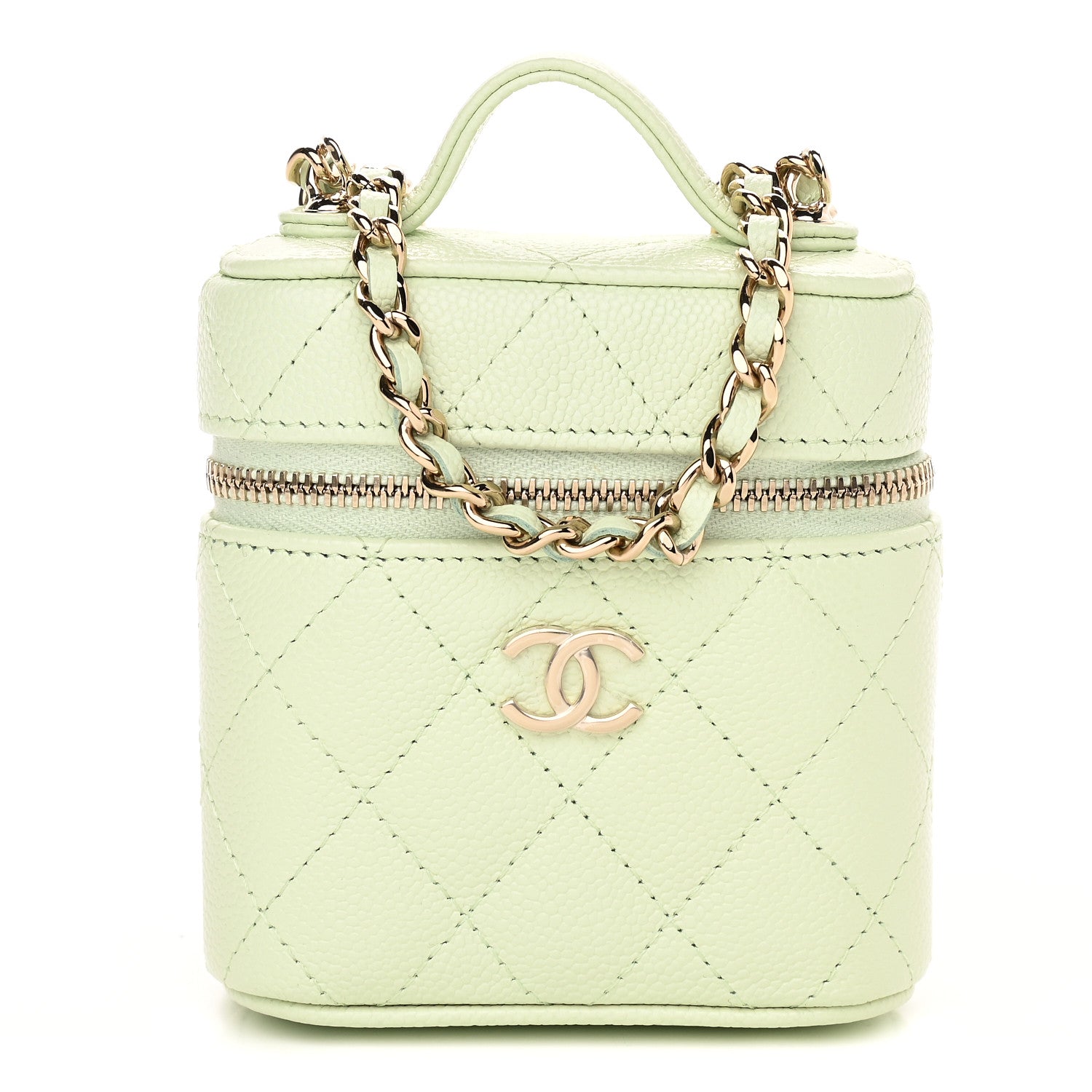 Chanel Caviar Quilted Small Handle With Care Vanity Case With Chain Light Green 1 of 9