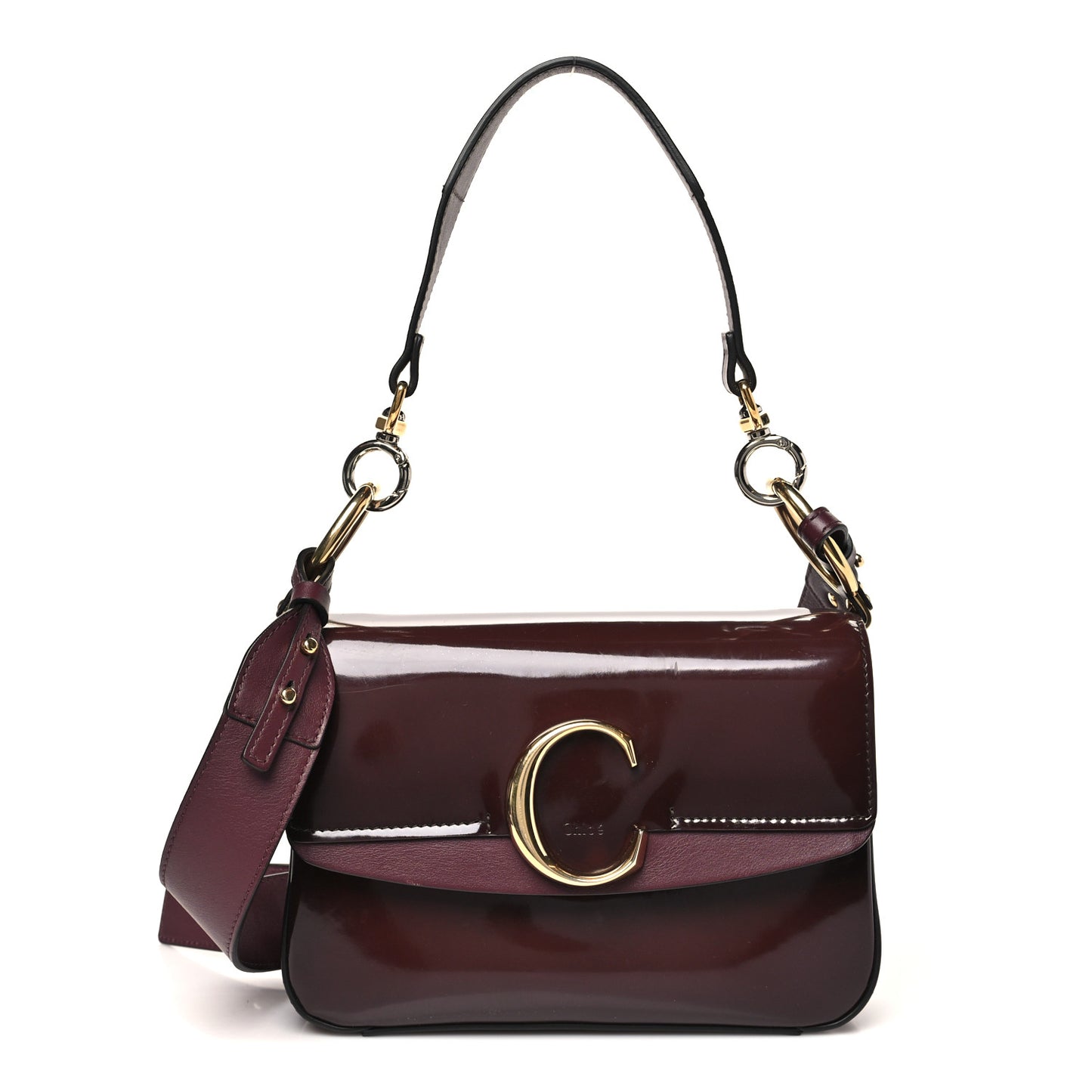 Spazzolato Sfumato Calfskin Small C Double Carry Burnt Brown