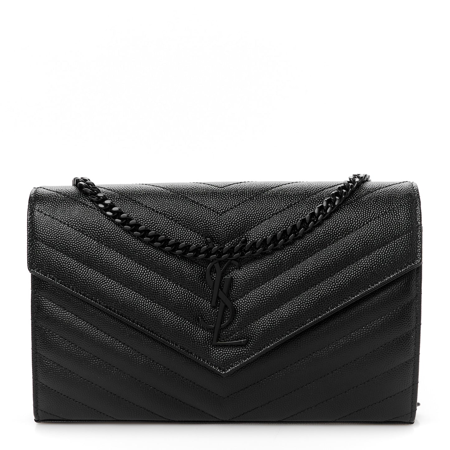 Grain De Poudre Matelasse Chevron Monogram Monochrome Chain Wallet Black