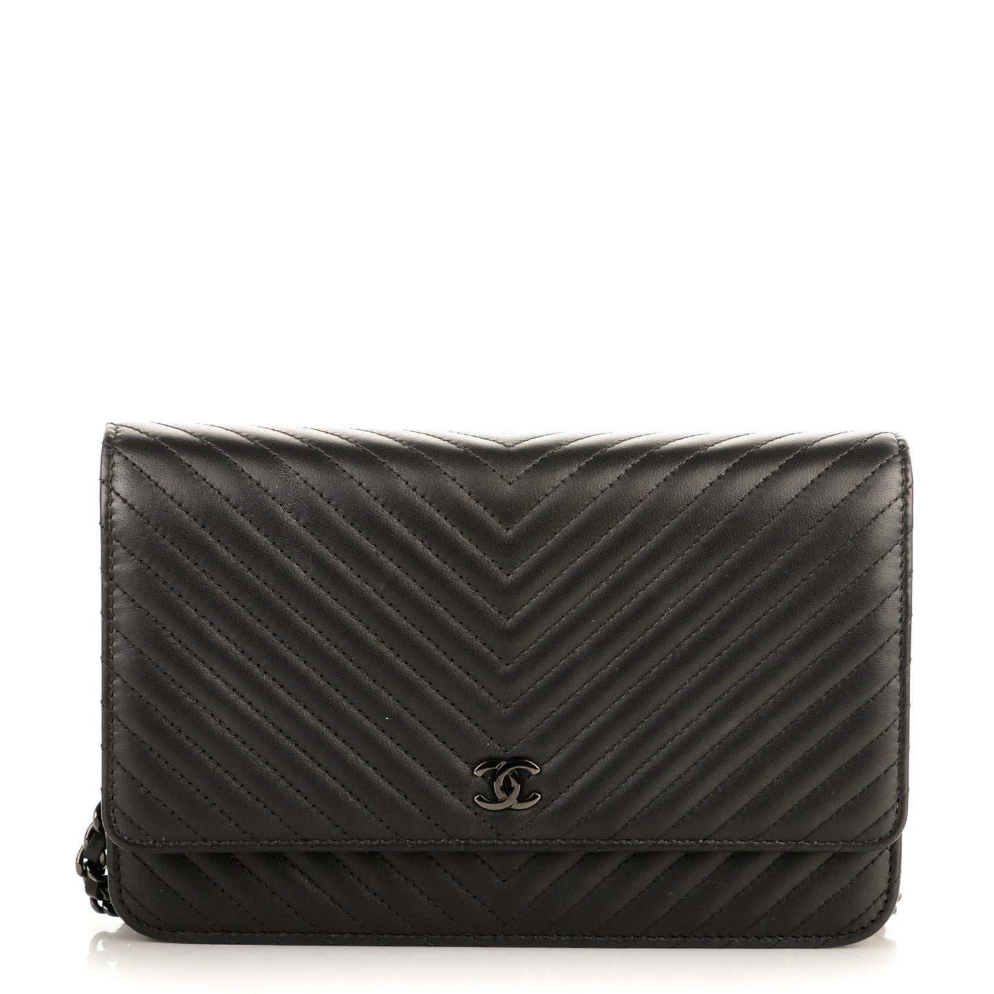 Calfskin Chevron Wallet On Chain WOC So Black