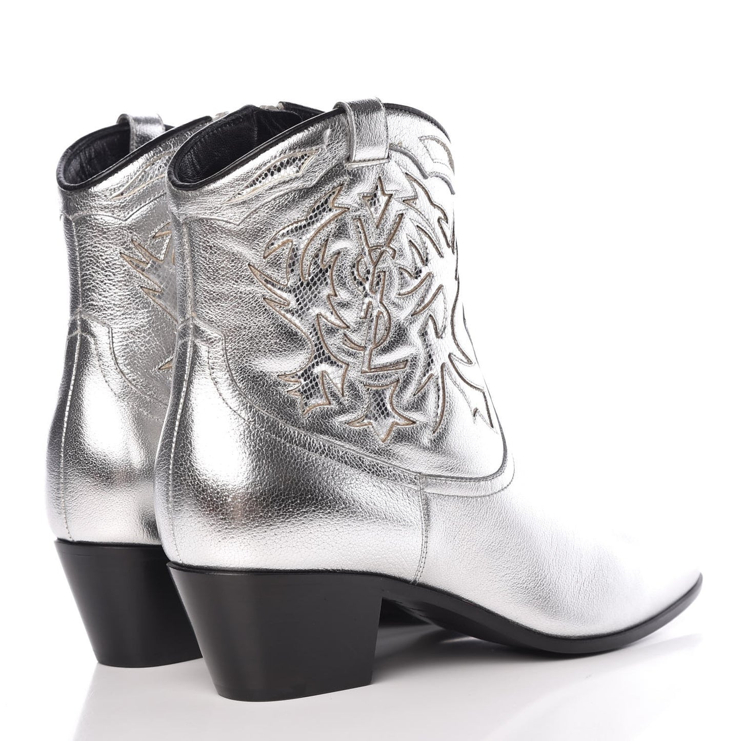 Metallic Calfskin Rock 40 Cowboy Ankle Boots 38.5 Argento