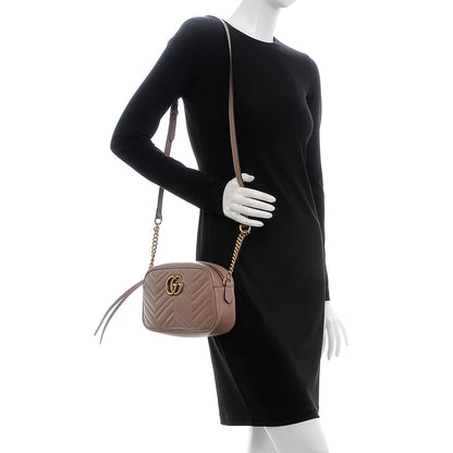 Gucci Calfskin Matelasse Small GG Marmont Chain Shoulder Bag Taupe 2 of 7