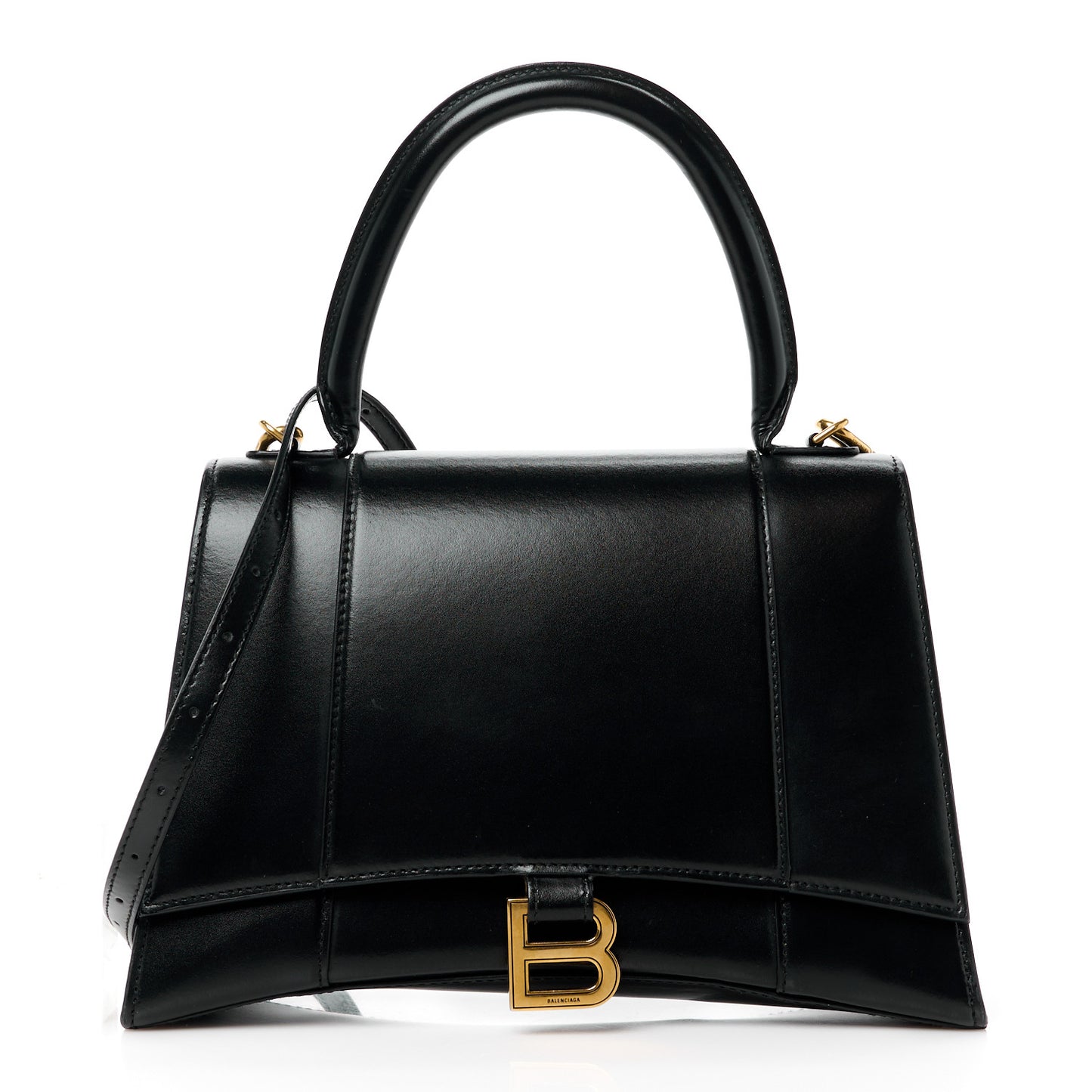 Shiny Box Calfskin Medium Hourglass Top Handle Bag Black