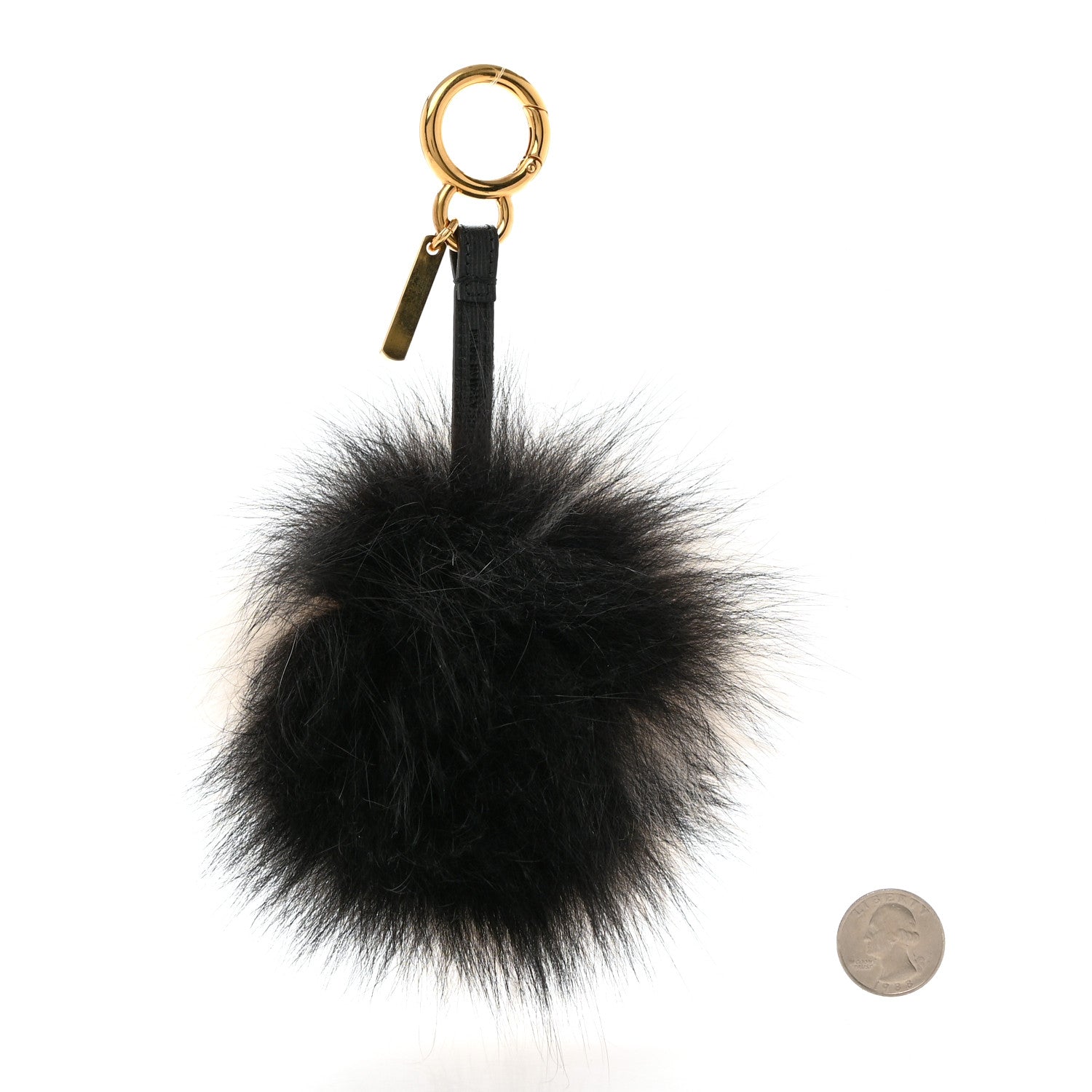 Fendi Fox Fur Pom Pom Bag Charm Black White 2 of 4