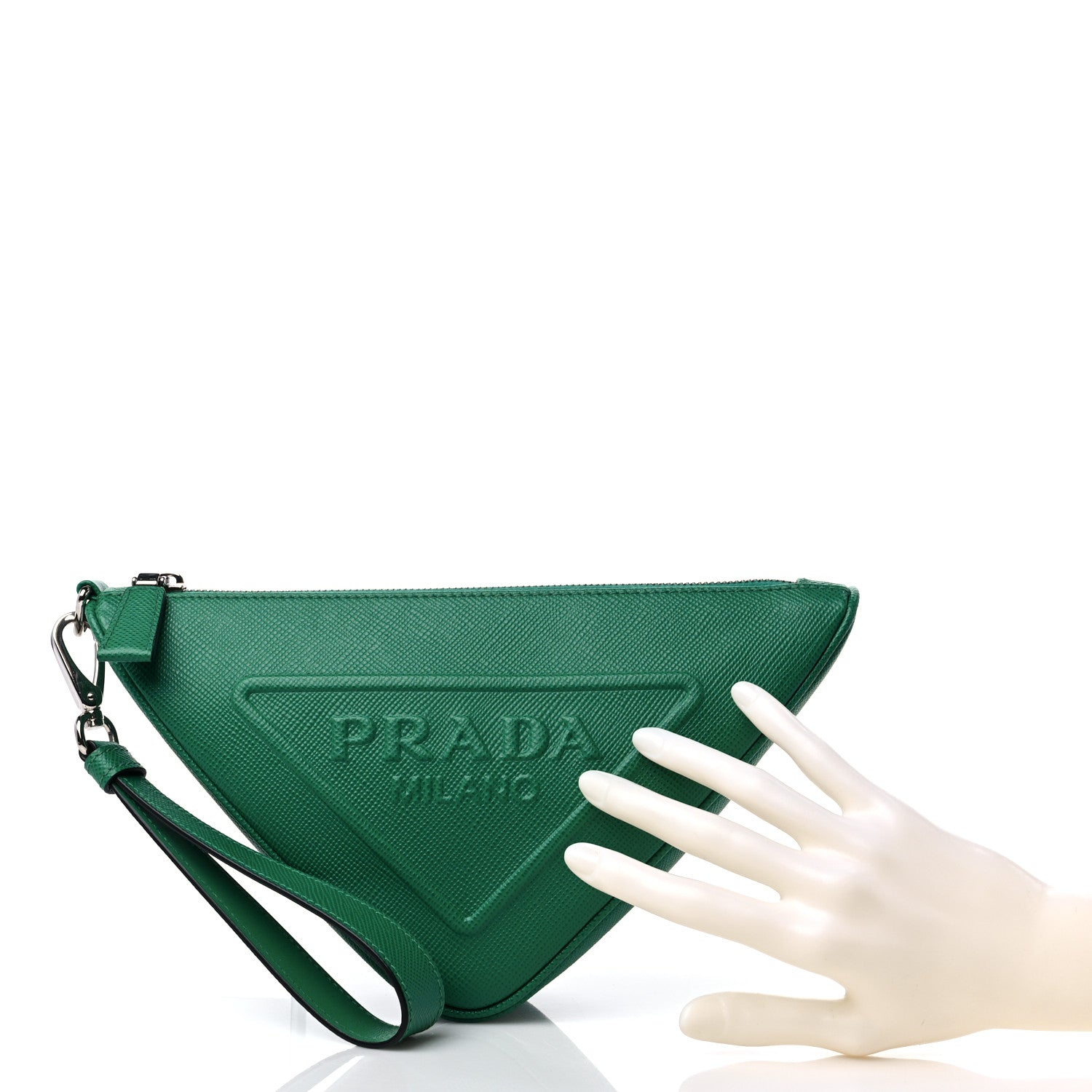 Prada Saffiano Cuir Triangle Wristlet Mango 2 of 8