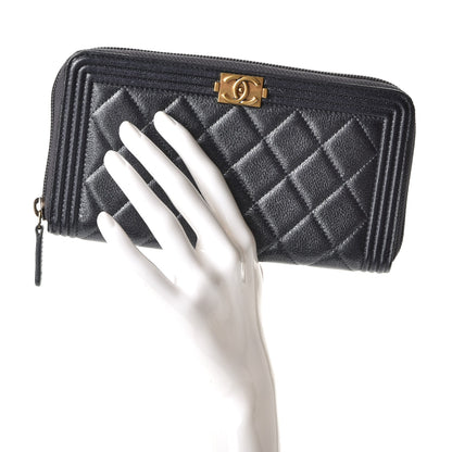Chanel Iridescent Goatskin Quilted Boy Zip Around Wallet Charcoal 2 of 10