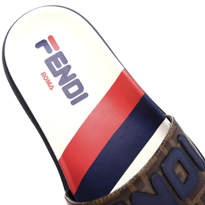 Fendi X FILA Glazed Fabric Calfskin FF 1974 Mania Mens Slide Sandals 7 Mogano Panna Blueberry Caipiroska 8 of 14