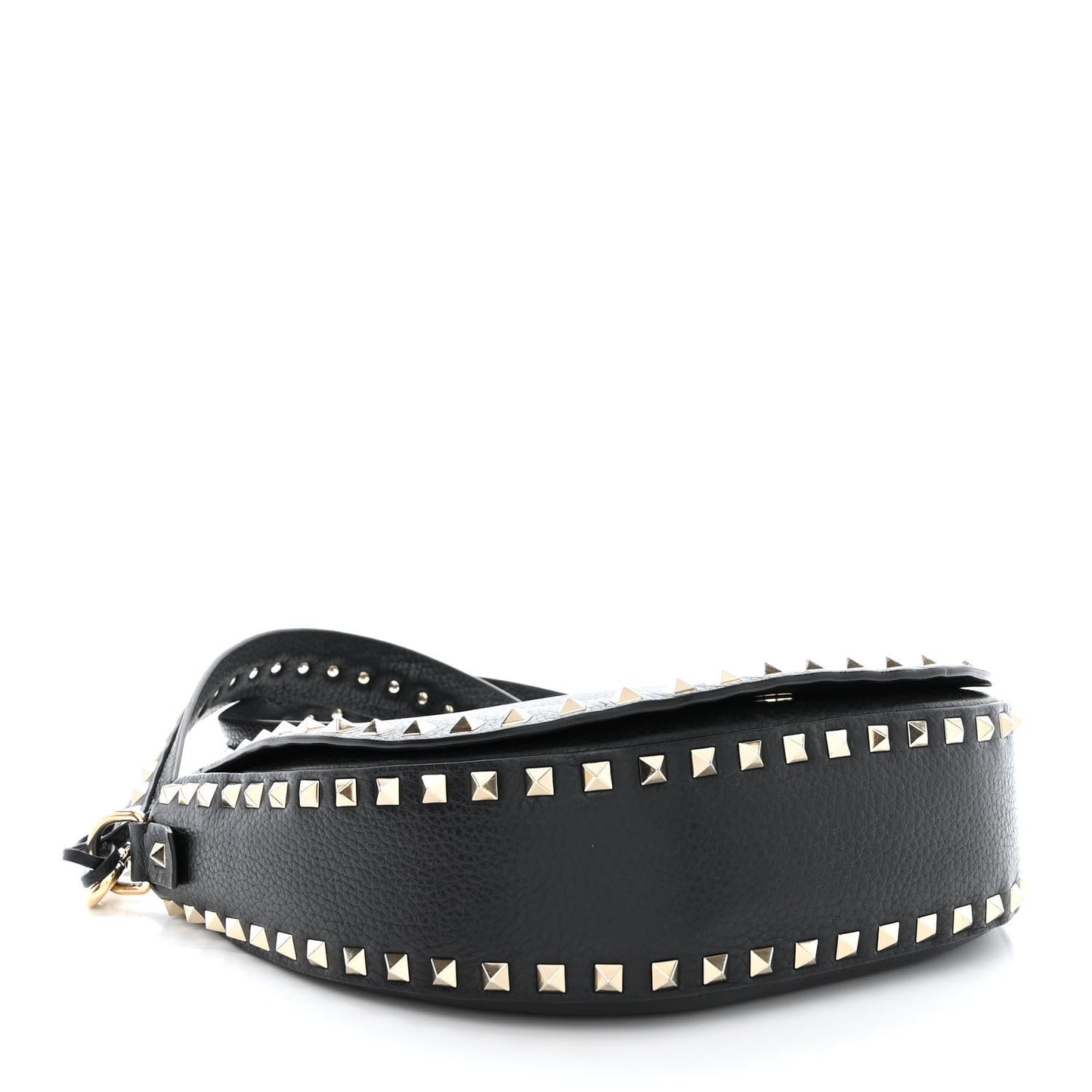 Grained Calfskin Rockstud Saddle Bag Black