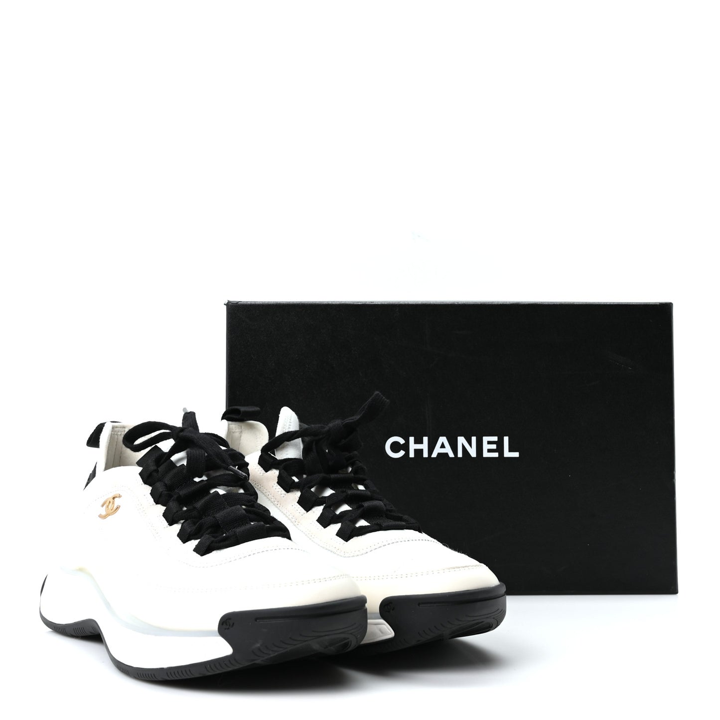 Velvet Calfskin Mixed Fibers CC Sneakers 40.5 Ivory Black