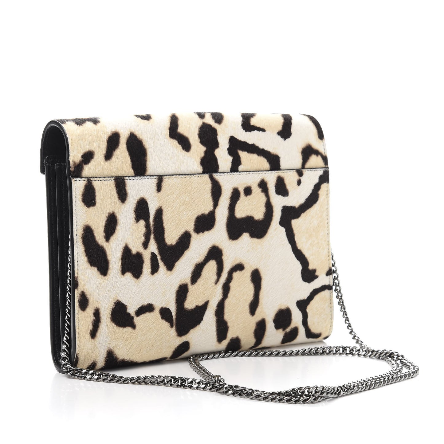 Calf Hair Leopard Print Monogram Cassandra Chain Wallet White Multicolor