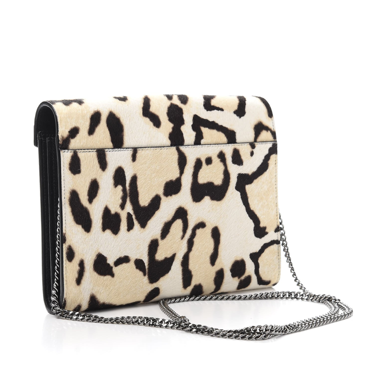 Saint Laurent Calf Hair Leopard Print Monogram Cassandra Chain Wallet White Multicolor 3 of 11