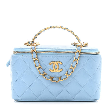 Chanel Shiny Caviar Quilted Pick Me Up Vanity Case Light Blue 1 of 12
