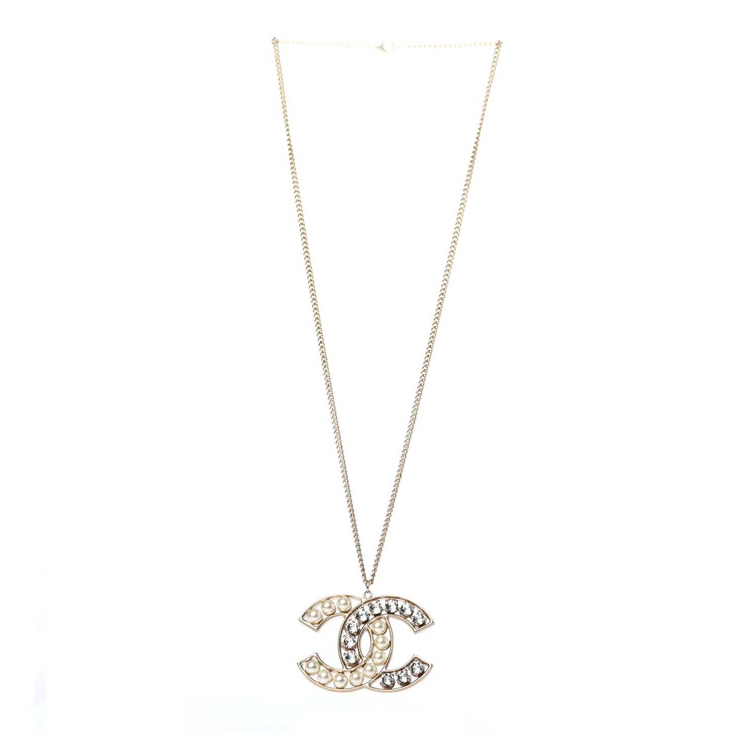 Pearl Crystal CC Pendant Necklace Gold