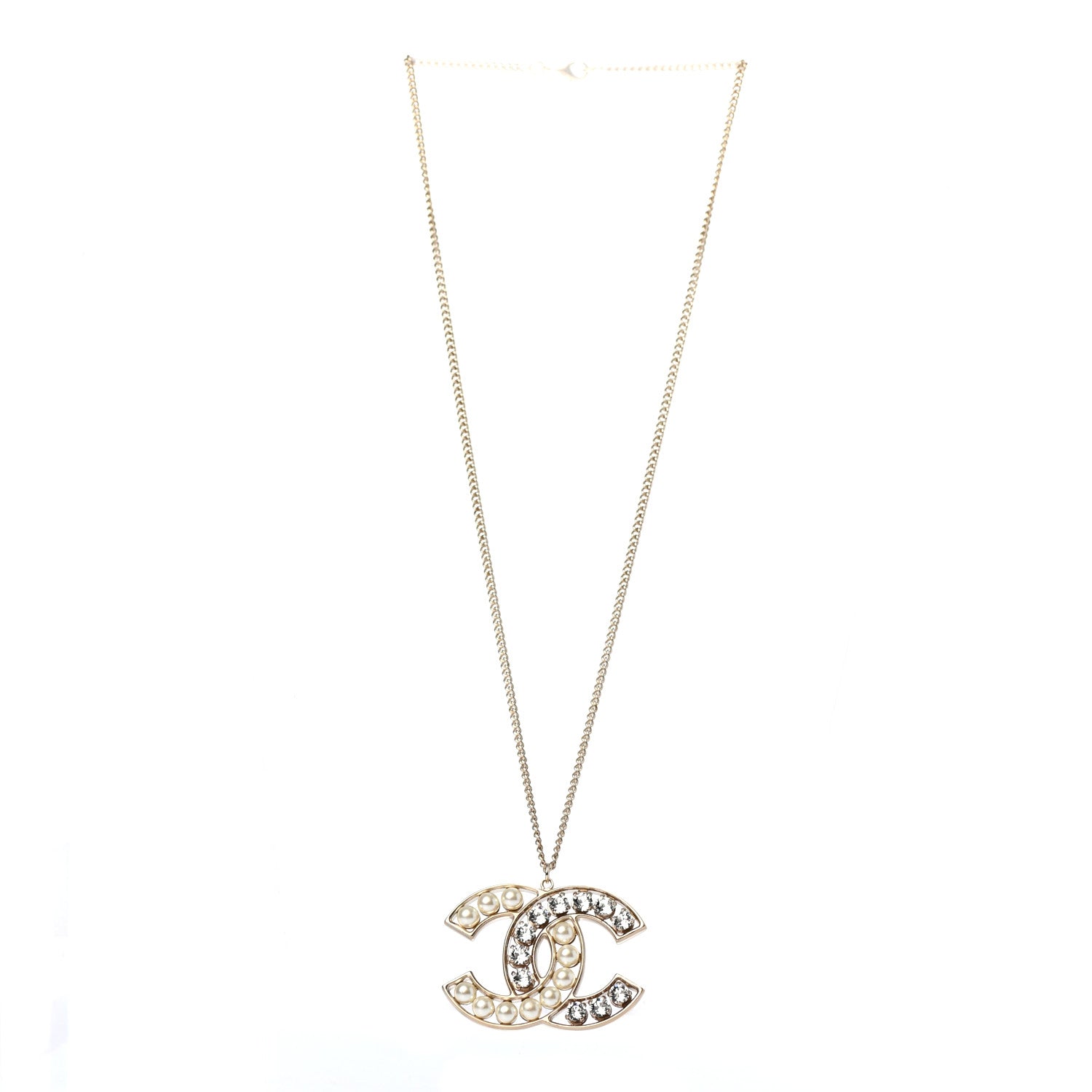 Chanel Pearl Crystal CC Pendant Necklace Gold 2 of 4