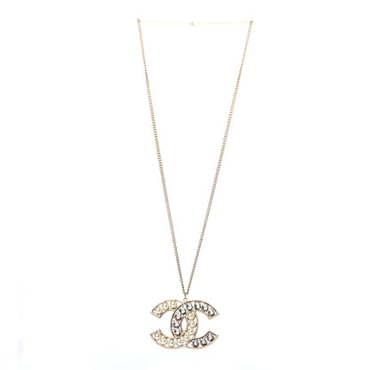 Chanel Pearl Crystal CC Pendant Necklace Gold 2 of 4