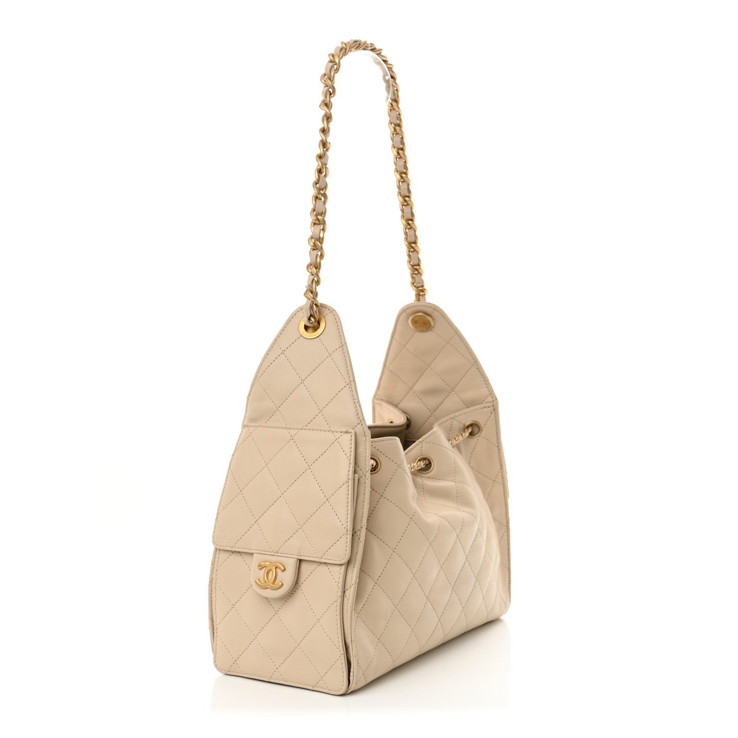 Caviar Quilted Small Chanel 25 Handbag Beige