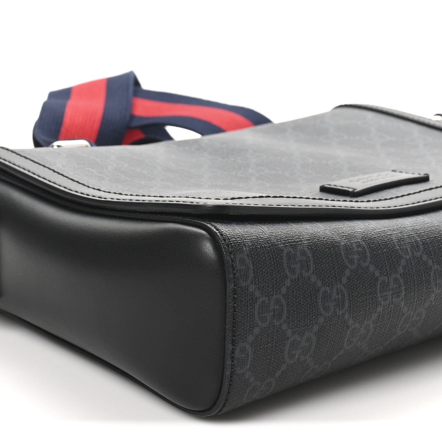 Gucci GG Supreme Monogram Appia Calfskin Web Crossbody Bag Black Grey 9 of 10