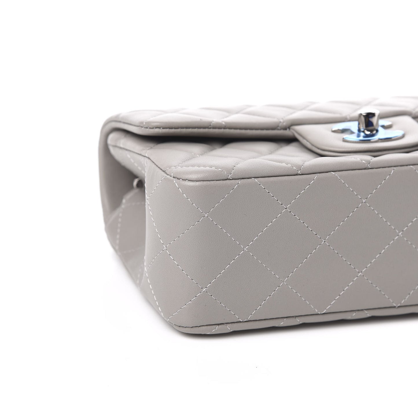 Lambskin Quilted Mini Rectangular Flap Grey