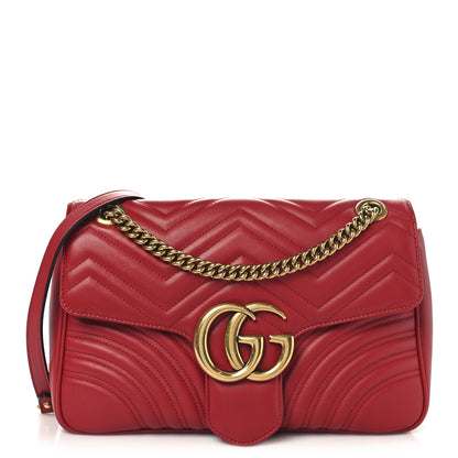 Gucci Calfskin Matelasse Medium GG Marmont Shoulder Bag Hibiscus Red 1 of 10