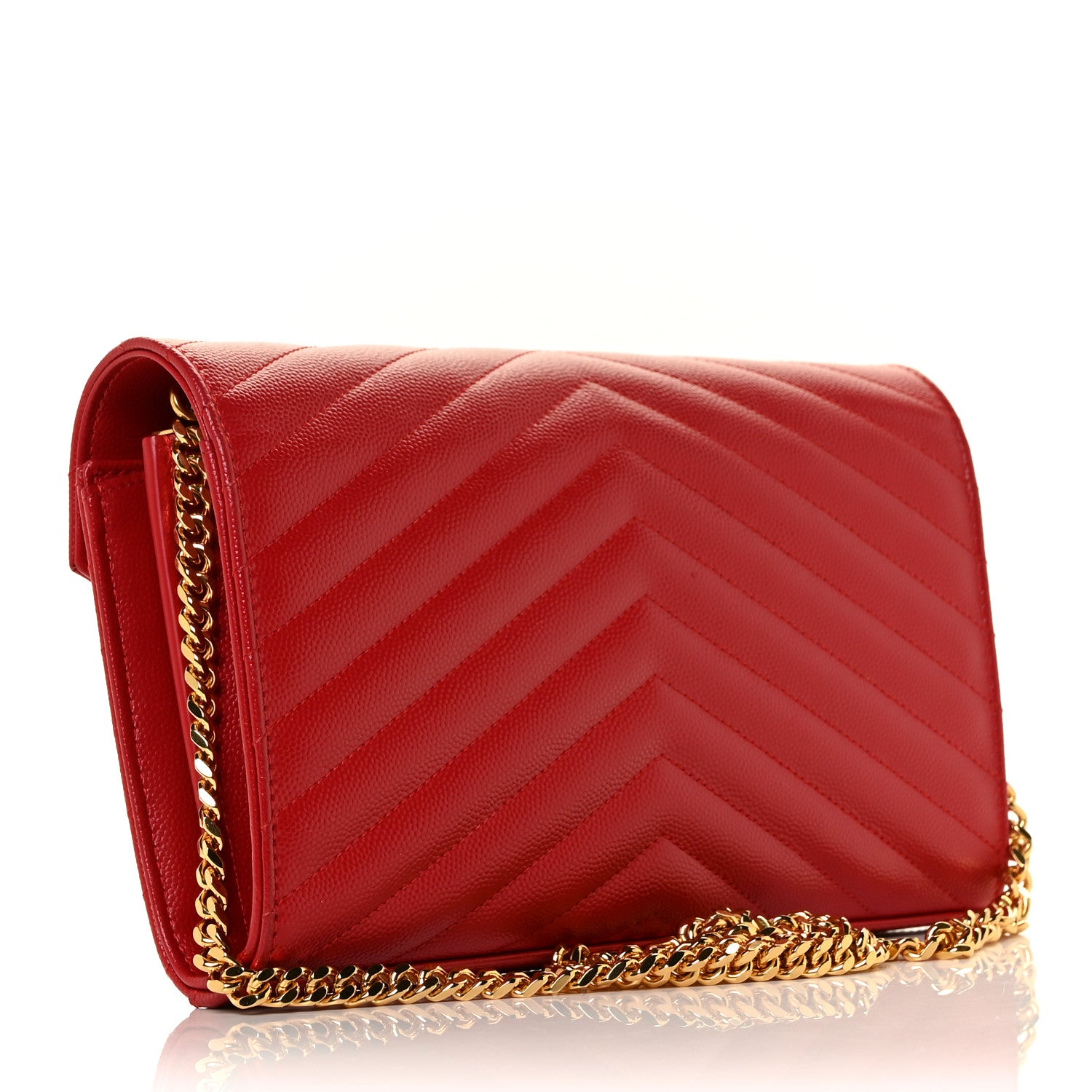 Saint Laurent Grain De Poudre Matelasse Chevron Monogram Chain Wallet Red 3 of 8