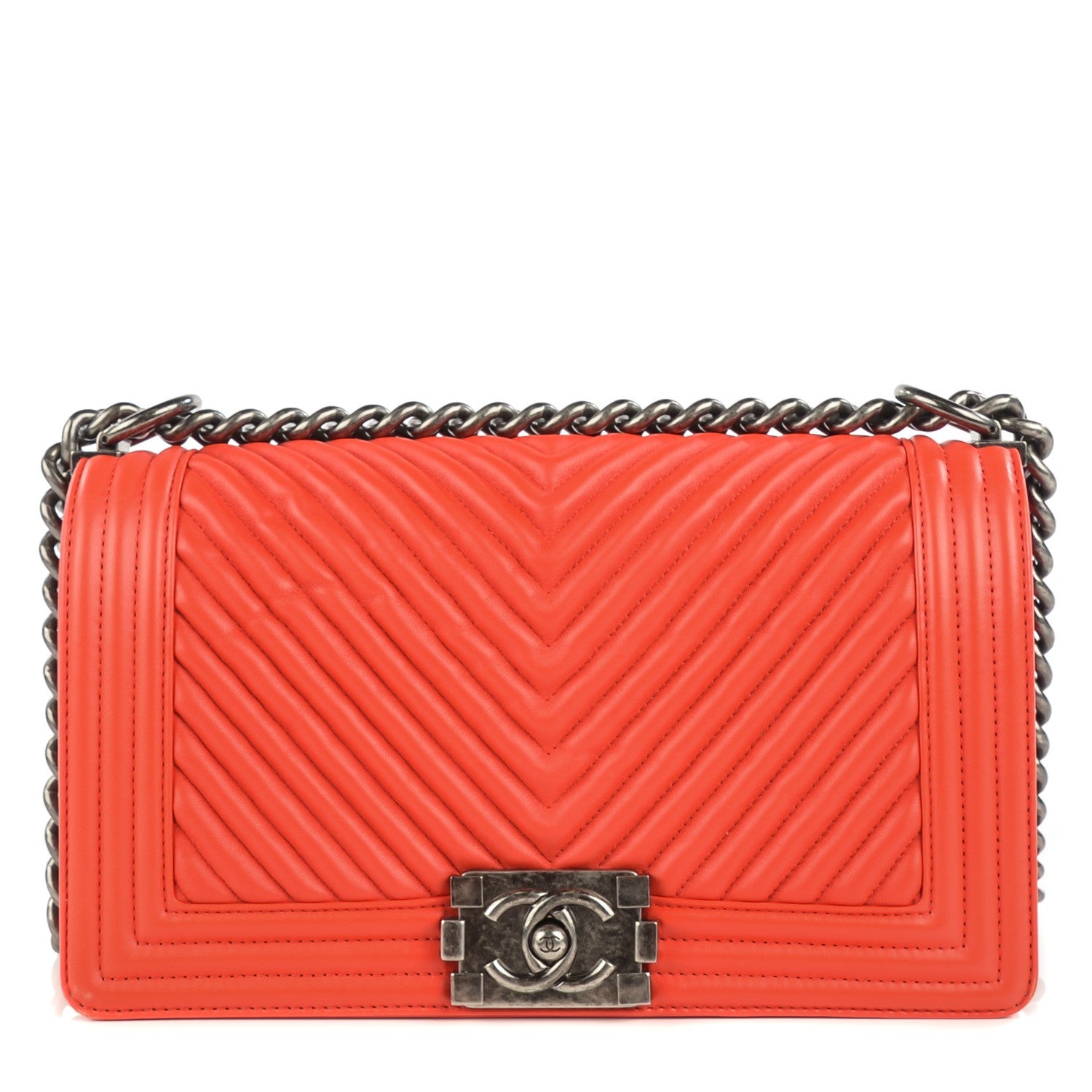 Chanel Wrinkled Lambskin Chevron Quilted Medium Boy Flap Orange 1 of 9