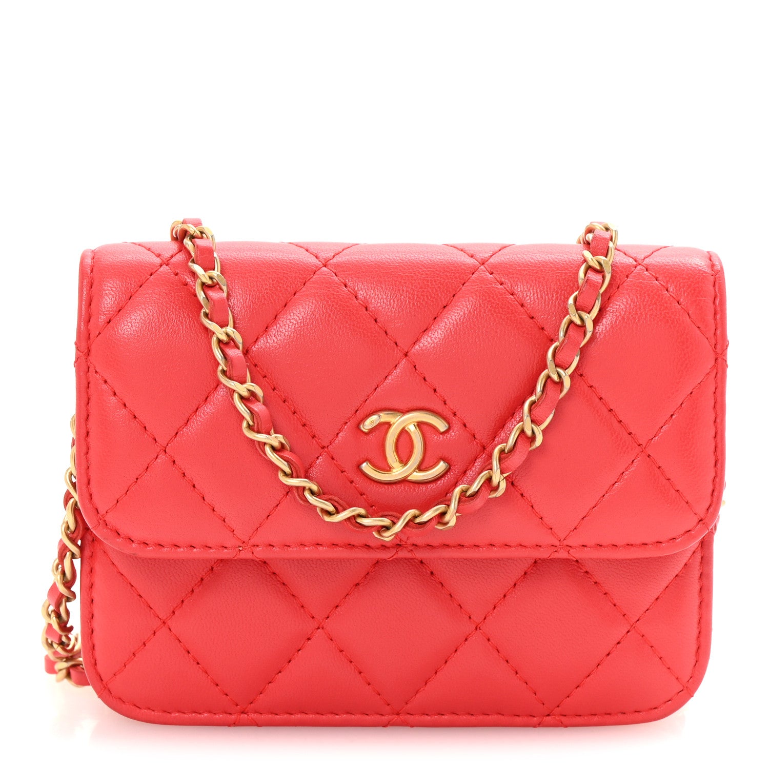 Chanel Lambskin Quilted Pearl Crush Clutch With Chain Red 1 of 11