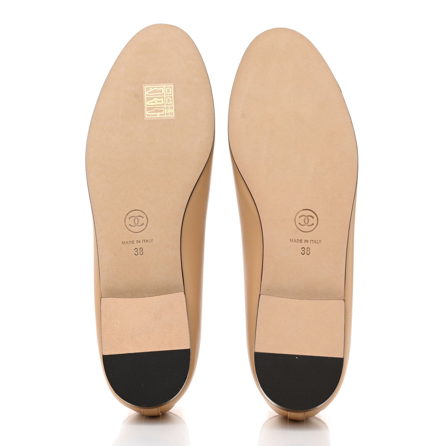Lambskin Cap Toe CC Ballerina Flats 38 Beige Black