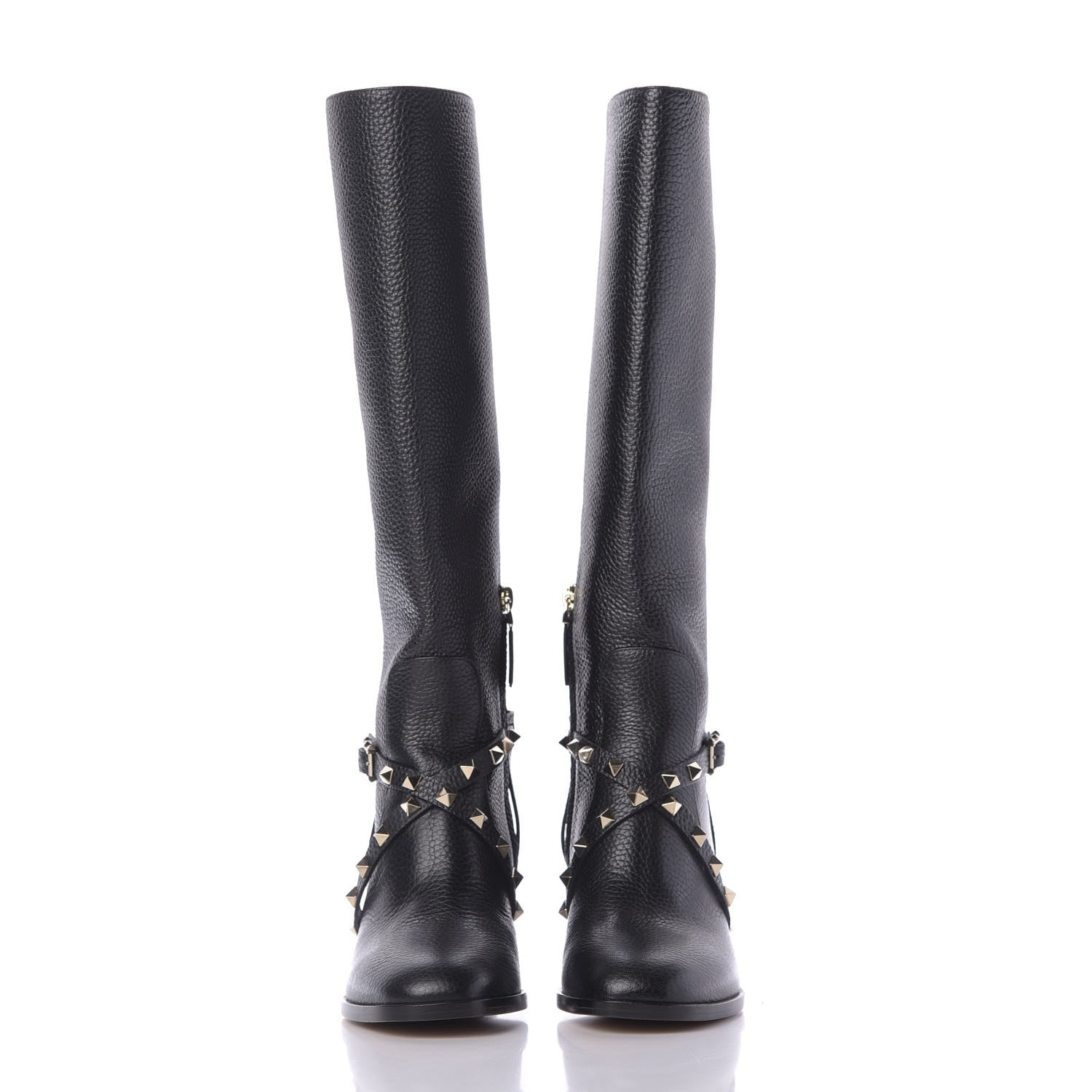 Valentino Garavani Pebbled Calfskin Rockstud Knee High Block Heel 60mm Boots 36.5 Black 3 of 7