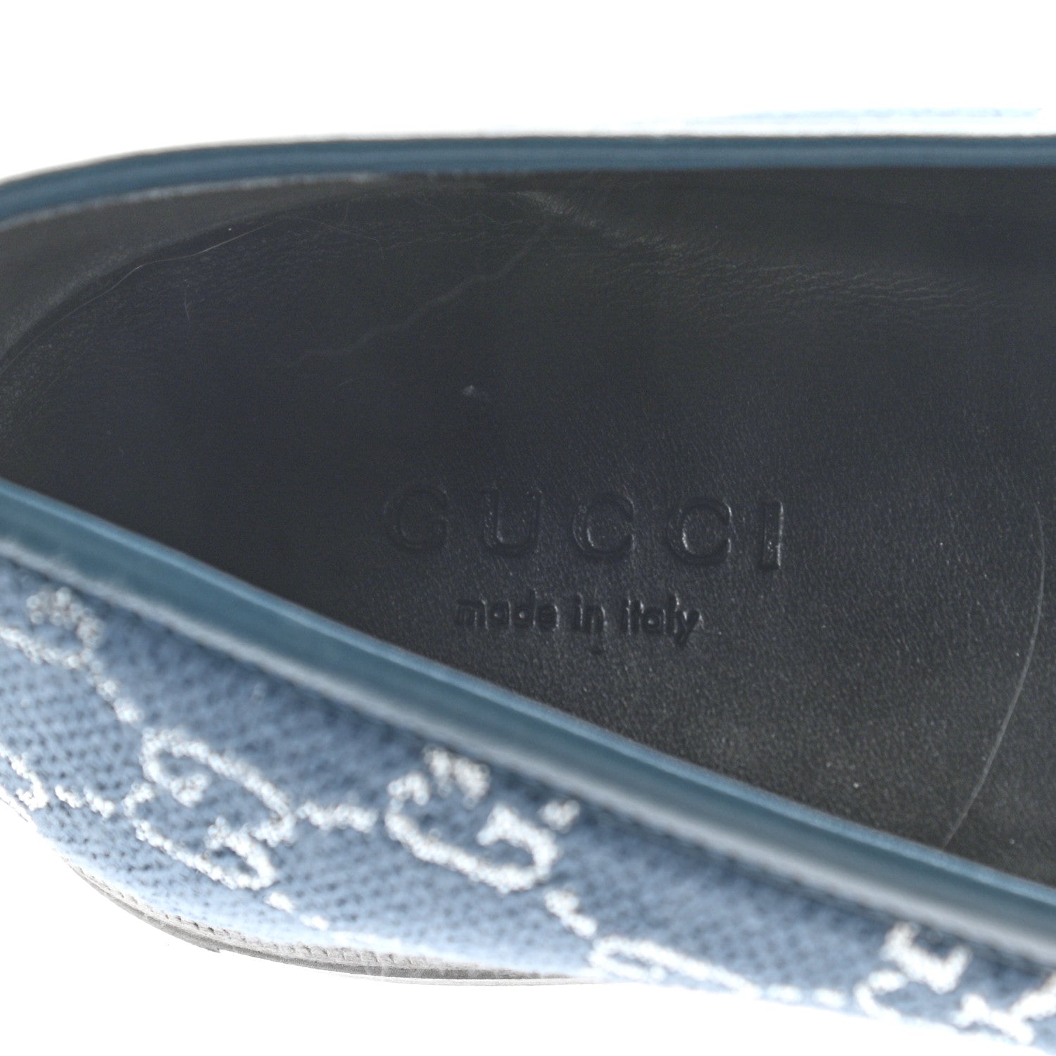 Gucci Canvas Lame GG Monogram Horsebit Womens Jordaan Loafers 38 Blue Silver 7 of 8