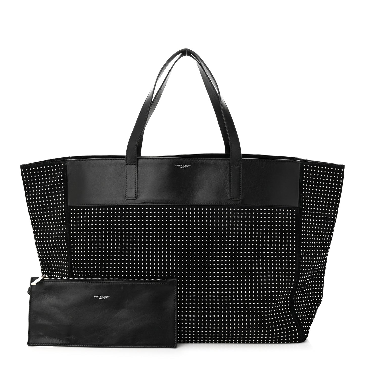 Calfskin Suede Studded Reversible East West Shopping Tote Black