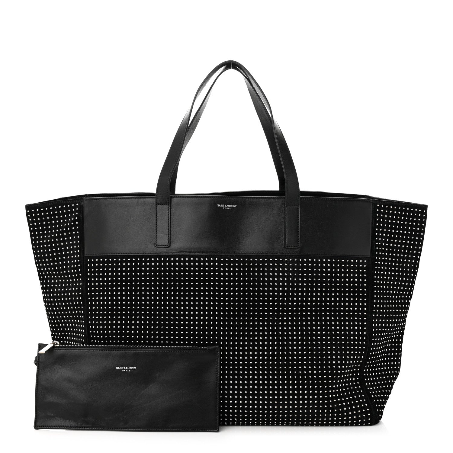 Saint Laurent Calfskin Suede Studded Reversible East West Shopping Tote Black 1 of 12