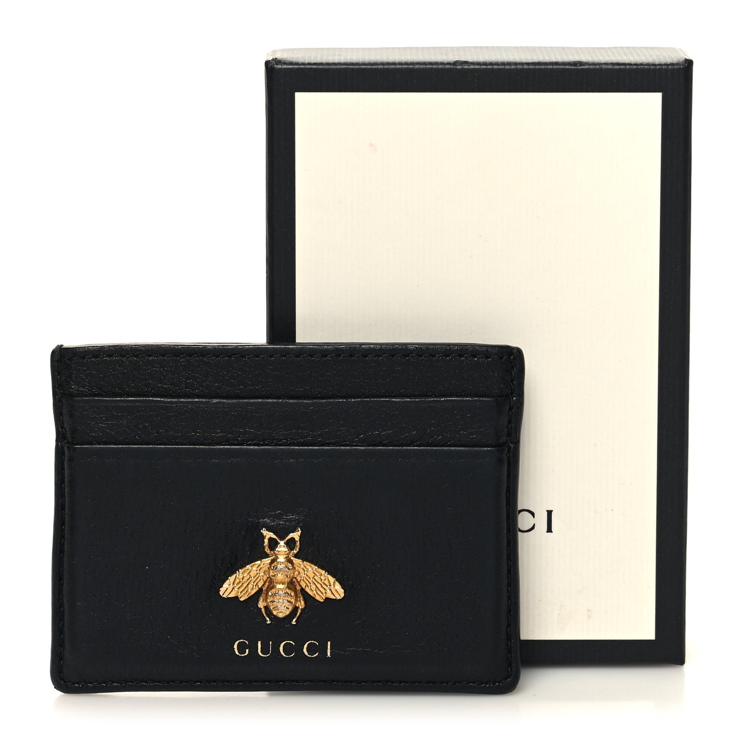 Pebbled Calfskin Animalier Card Holder Black
