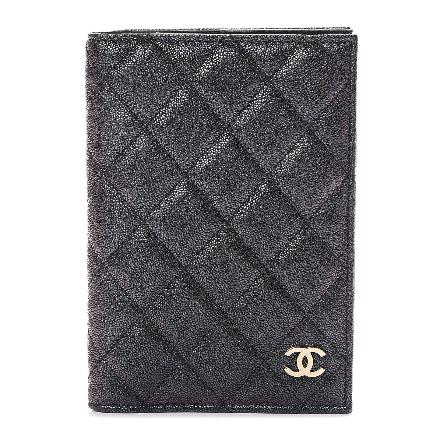Iridescent Caviar Quilted Passport Holder Black