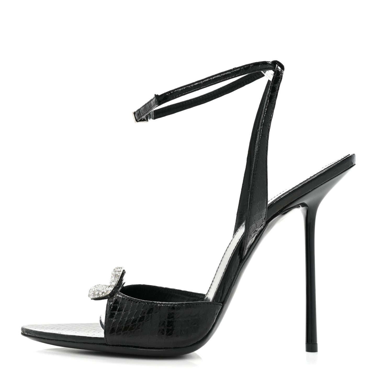 Ayers Snakeskin Embossed Crystal Giqua 115 Sandals 40.5 Black