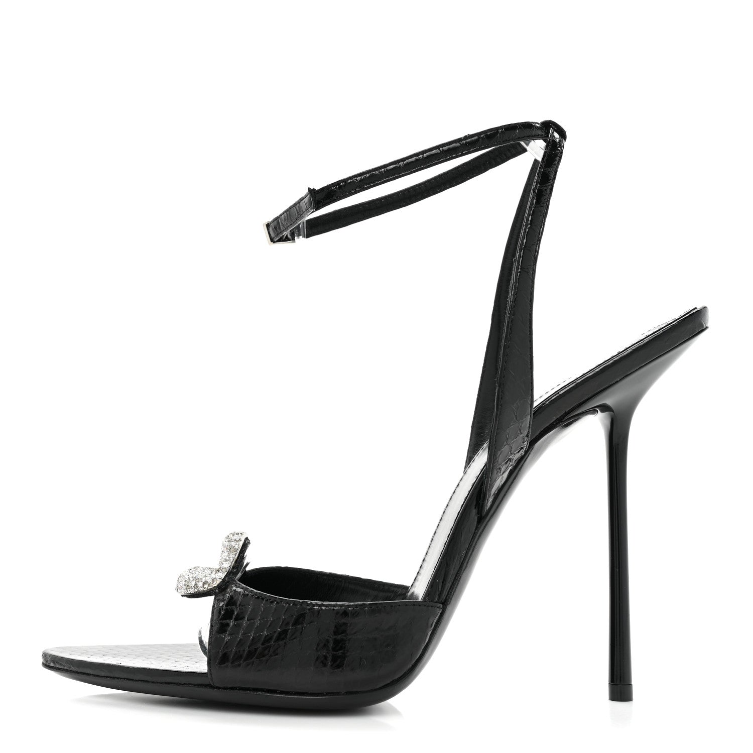 Saint Laurent Ayers Snakeskin Embossed Crystal Giqua 115 Sandals 40.5 Black 1 of 10