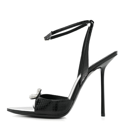 Saint Laurent Ayers Snakeskin Embossed Crystal Giqua 115 Sandals 40.5 Black 1 of 10