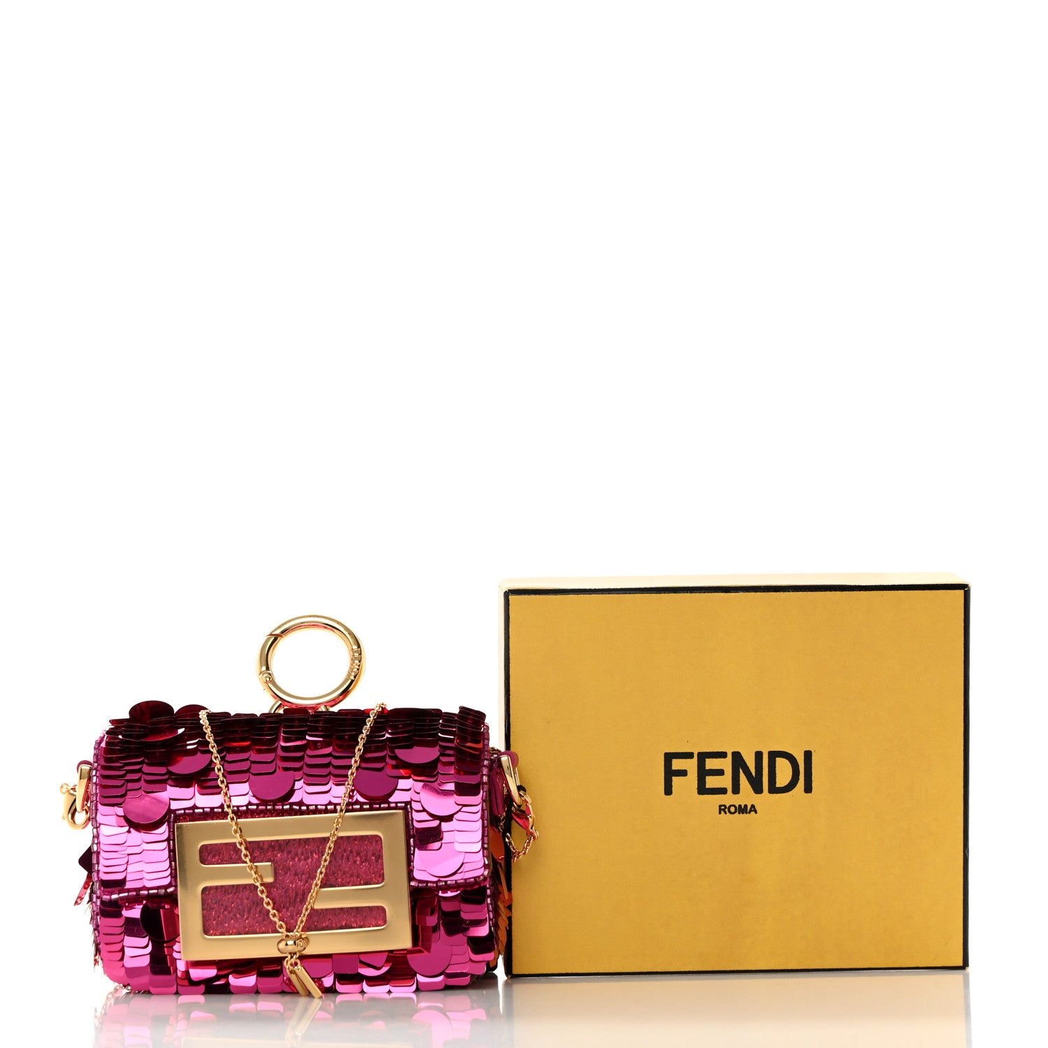 Fendi Sequin Paillettes Shiny Nappa Sex and the City Nano Maxi Buckle Baguette Charm Ciclamino Pilar 7 of 7