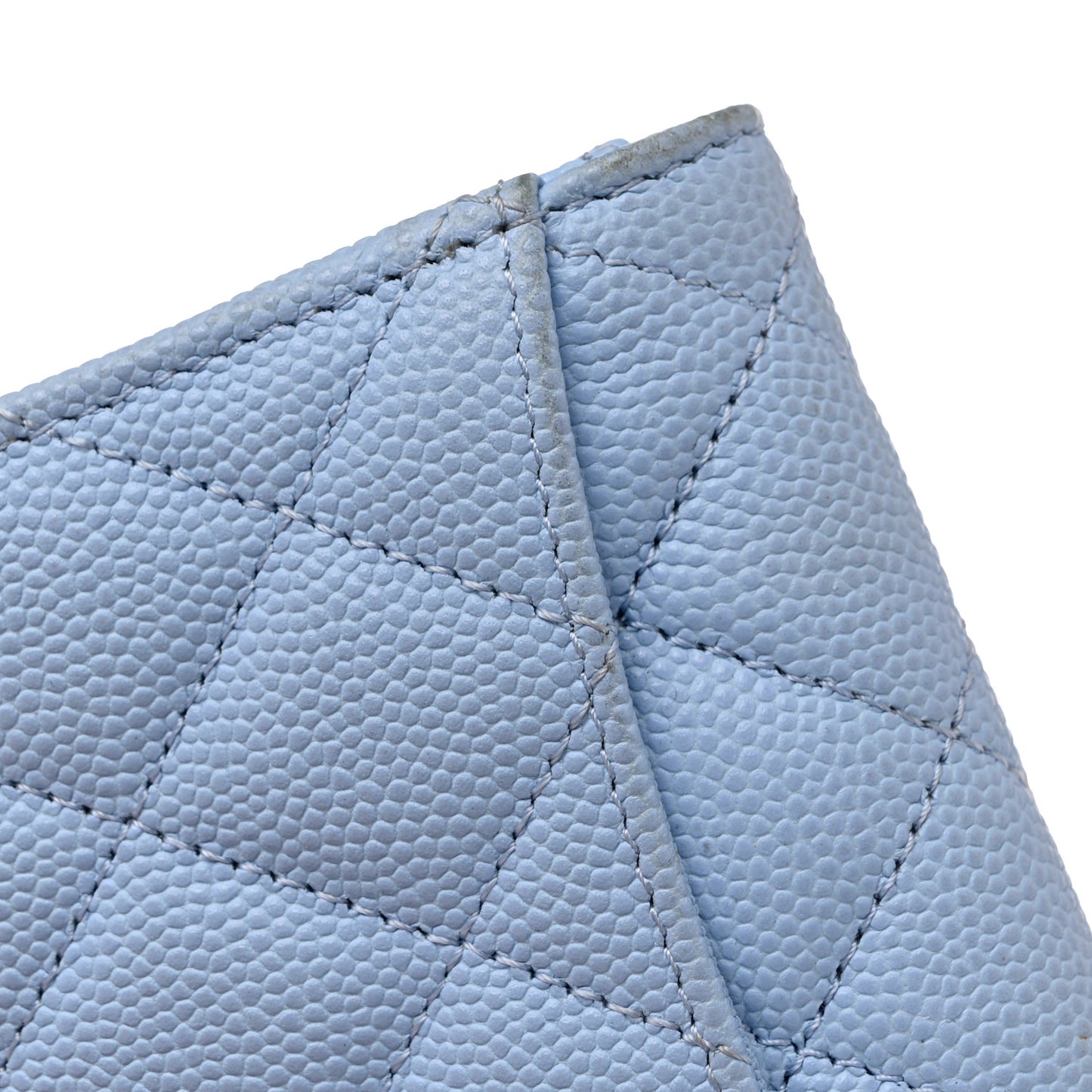 Caviar Quilted Flap Card Holder Wallet Light Blue
